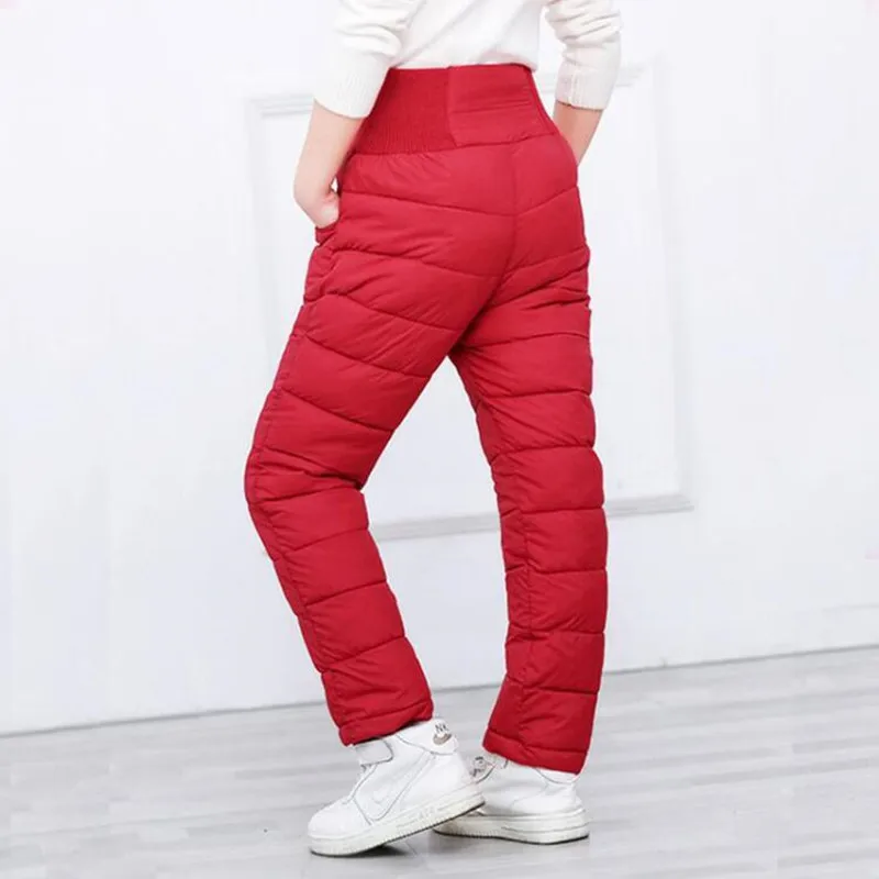 

Winter Girl Boy Pants Cotton Padded Thick Warm Trousers Waterproof Ski Pants 9 Years Elastic High Waisted Baby Kid Pant Boys