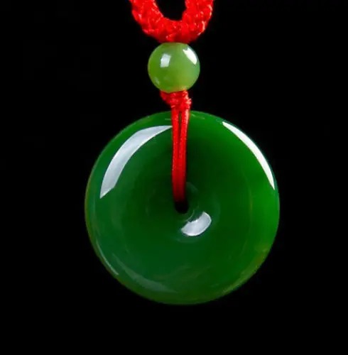 

N1373 Hetian green jade jasper necklace pendant jadeite chinese emerald icy doughnut