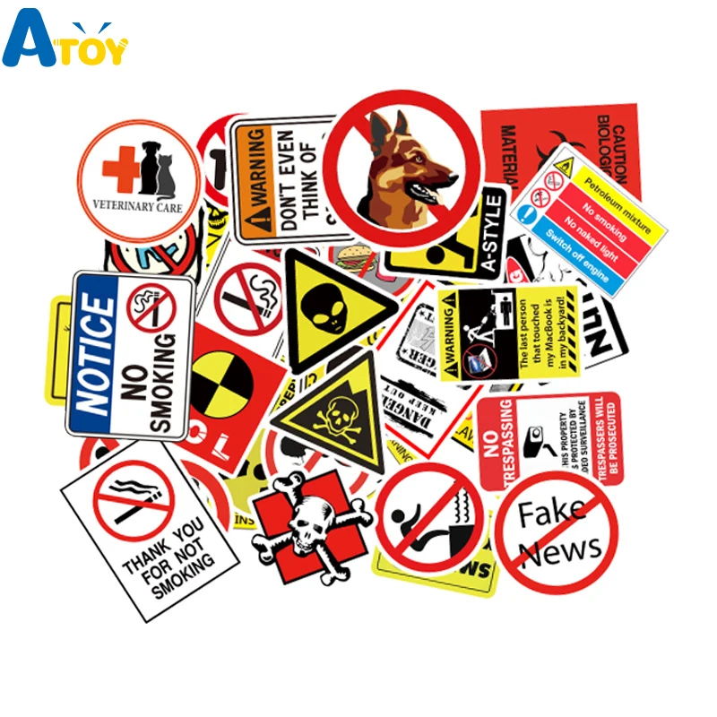 

50 Pcs Warning Sticker Mixed Style Anime Graffiti Sticker Toy For Laptop Skateboard Suitcase Computer Children Cool Stickers Toy