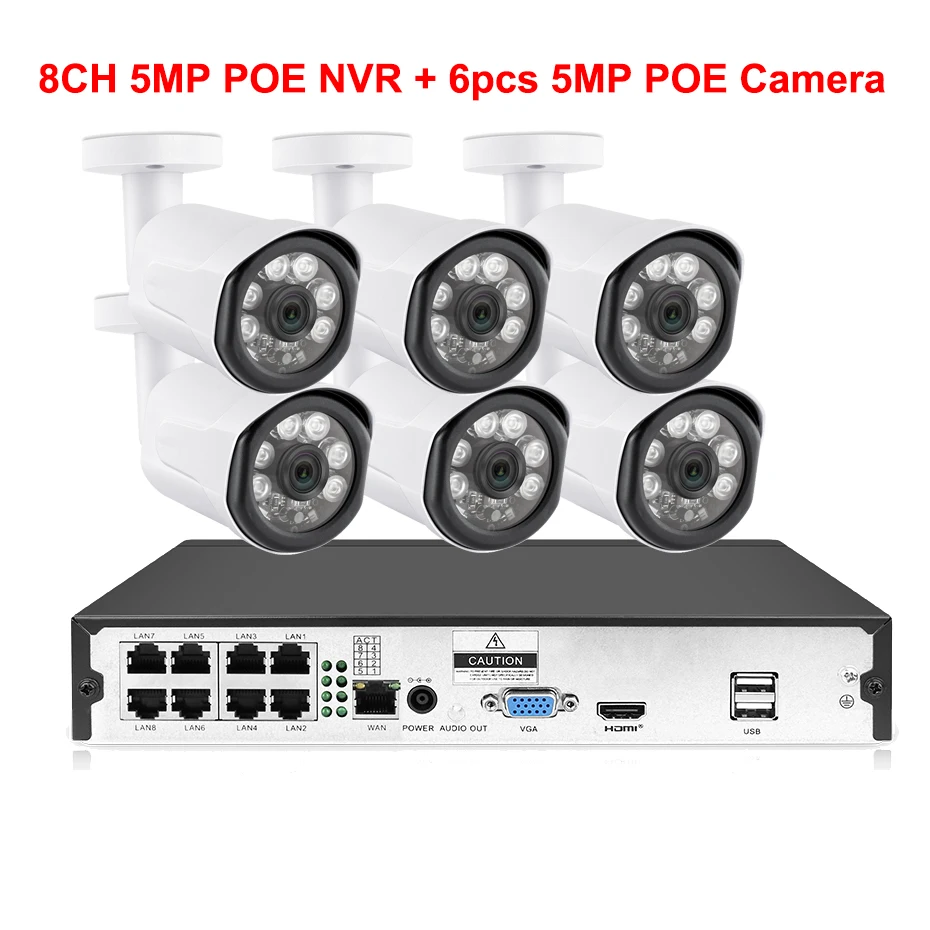 8CH POE Система 5MP NVR H.265 ночное видение наружная Водонепроницаемая сетевая камера CCTV система безопасности комплект видеонаблюдения 5MP POE IP CAM - Цвет: 8CH NVR 6 Camera