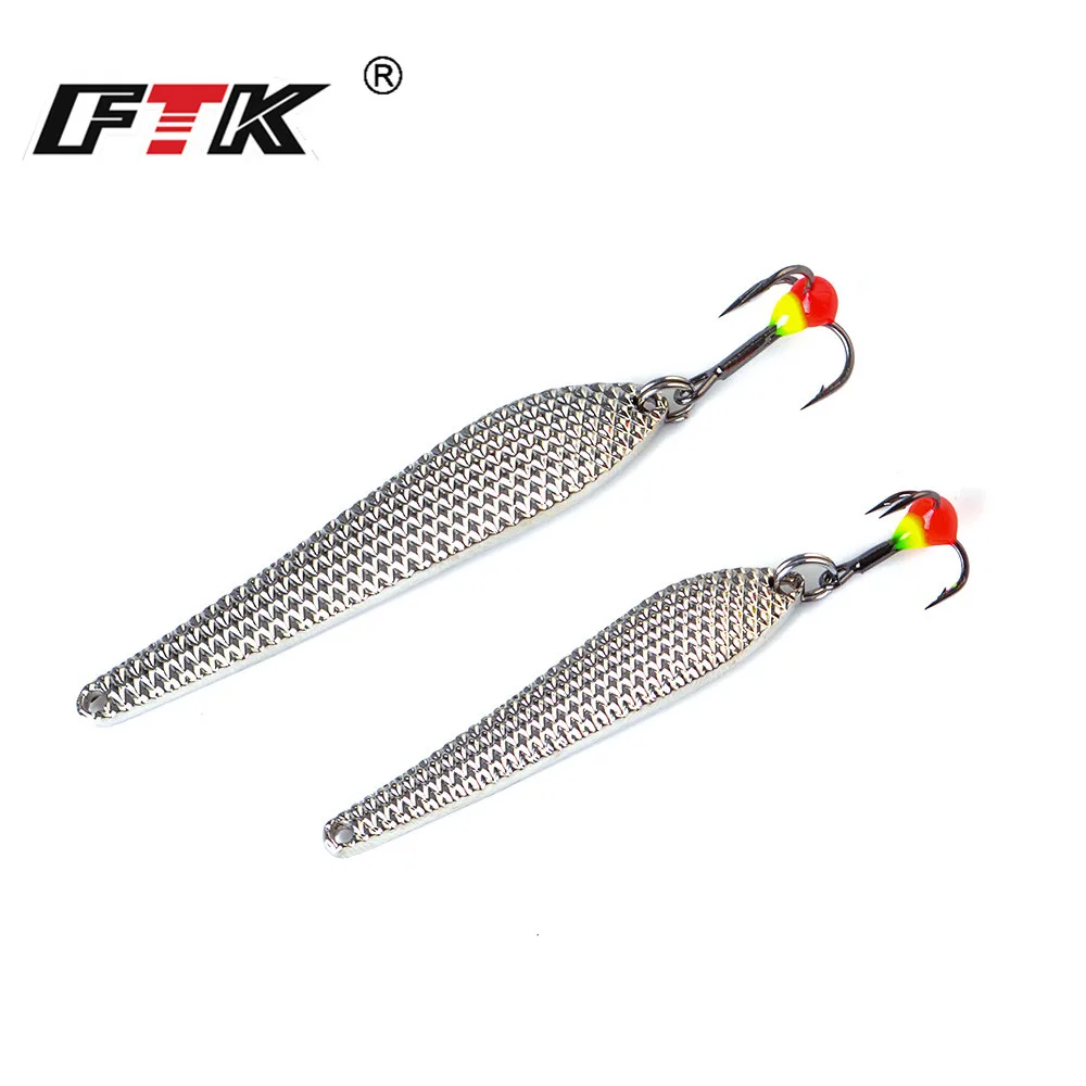 FTK 1pc 7g/12g Metal Spinner Spoon Winter Ice Fishing Lure 55mm/70mm Gold  Silver Hard Baits With Treble Hook For Trout Pike