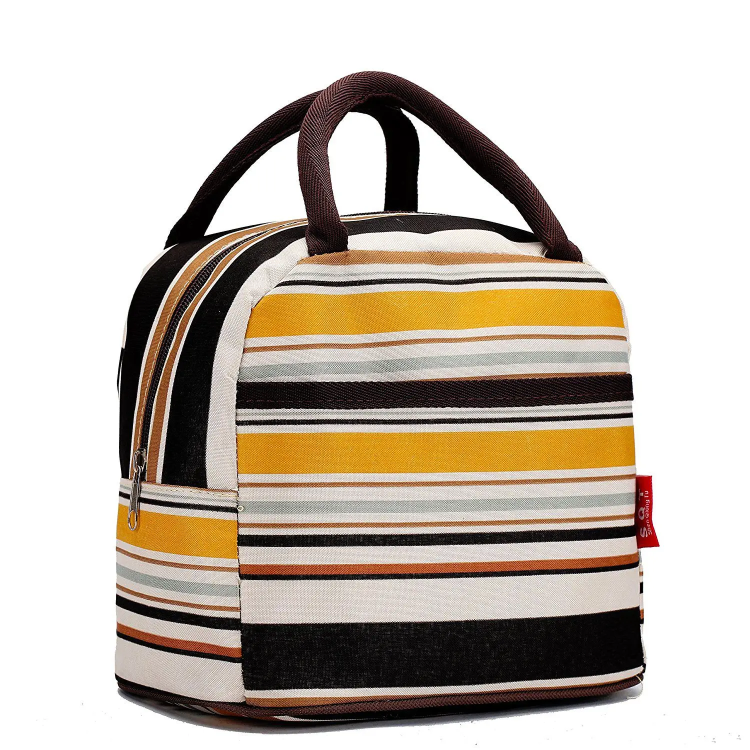 

ABDB Fashion Zipper Lunch Bag Picnic Box for Women Tote Handbag Stripe pattern