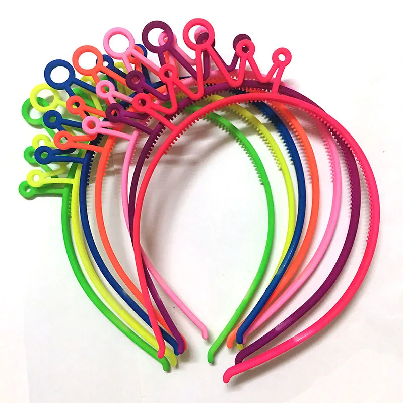 

Bright Color Plastic Crown Headbands Girls Neon Color Tiaras Hair Bands Princess Children Hair Accessories 12pcs/lot