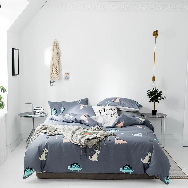

Adults Kids Queen King Twin size 100%Cotton Bedding Set Black Gray Bed sheet Duvet Cover Fitted sheet Bed set ropa de cama