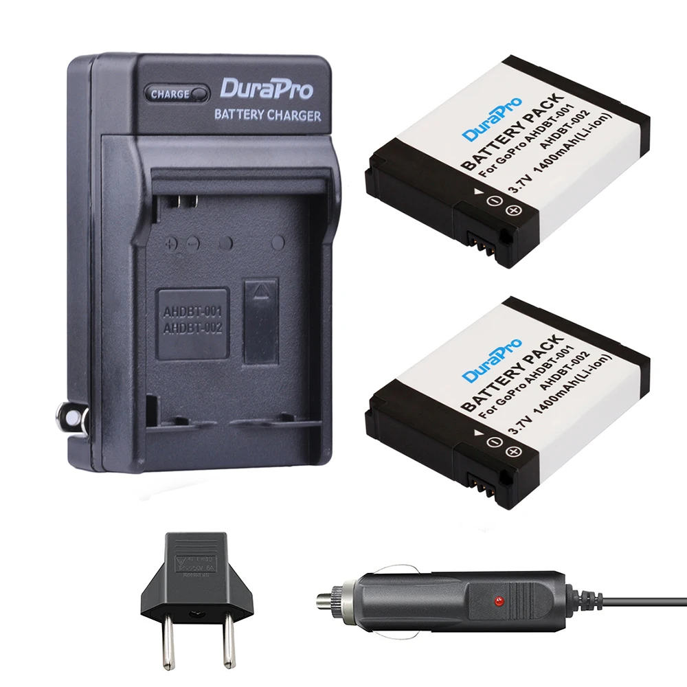 2pc AHDBT 001 AHDBT 001 Li ion Battery Car Charger EU Plug for GoPro Hero AHDBT