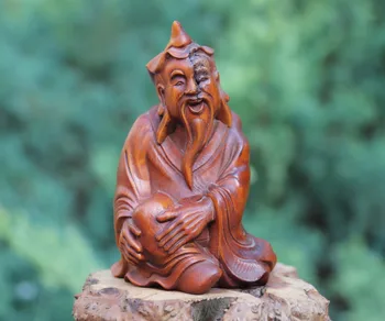 

10 CM Chinese Boxwood Handwork Carved ancient Old fisherman Man Men sculpture