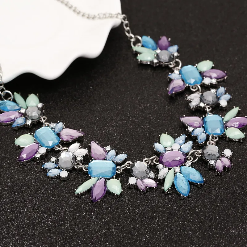 

New Fresh Wild Diomedes Chunky Choker Necklace Collier Collares Delicate Flowers Chain Colorful Crystal Necklace Jewelry Gift