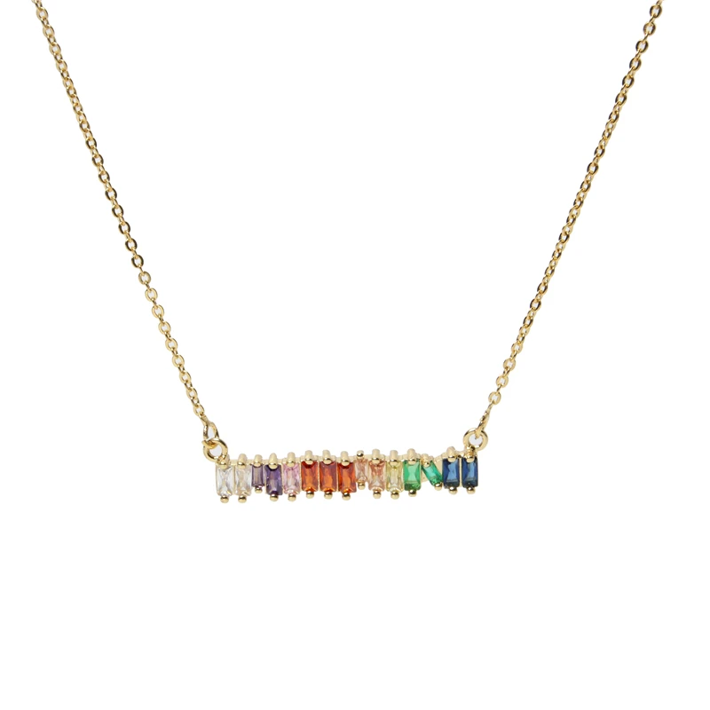 

red green blue cz bar charm delicate necklace choker colorful rainbow baguette cubic zirconia drop charm gift Elegance jewelry