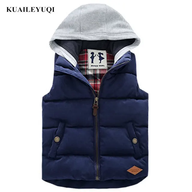 Kids Children Thickened Thermal boys Vest hooded Boy Baby Cap Cotton