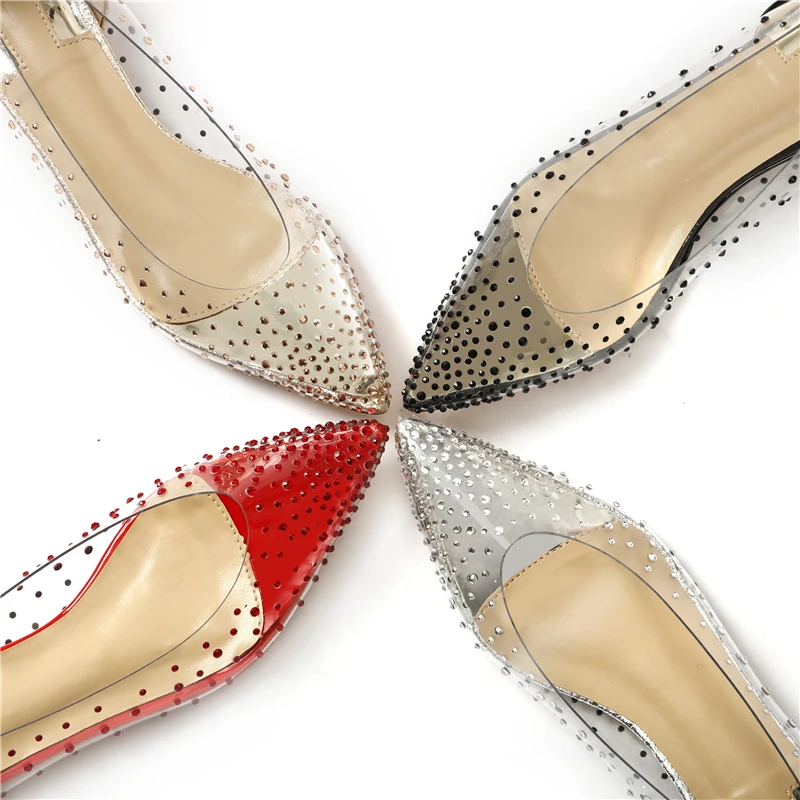 Buono Scarpe/прозрачные свадебные туфли на плоской подошве с острым носком украшенные