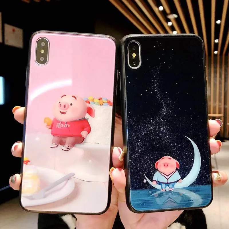 Милый мультфильм свинья чехол для iPhone X XS Max XR 6 6s 7 8 плюс крышка Мода Закаленное