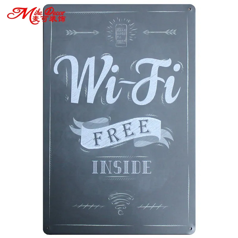 

[ Mike86 ] WIFI FREE INSIDE Tin Sign Vintage Mural Painting Hotel Store Retro Pub Home Poster Craft Wall Decor 20X30 CM AA-749