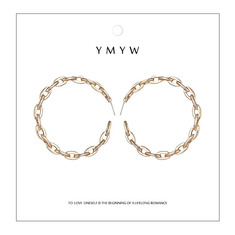 

YMYW Fashion Big Round Geometric Hoop Earrings Minimalism Trendy Brand Metal Gold Earrings For Women Party Night Club Jewelry