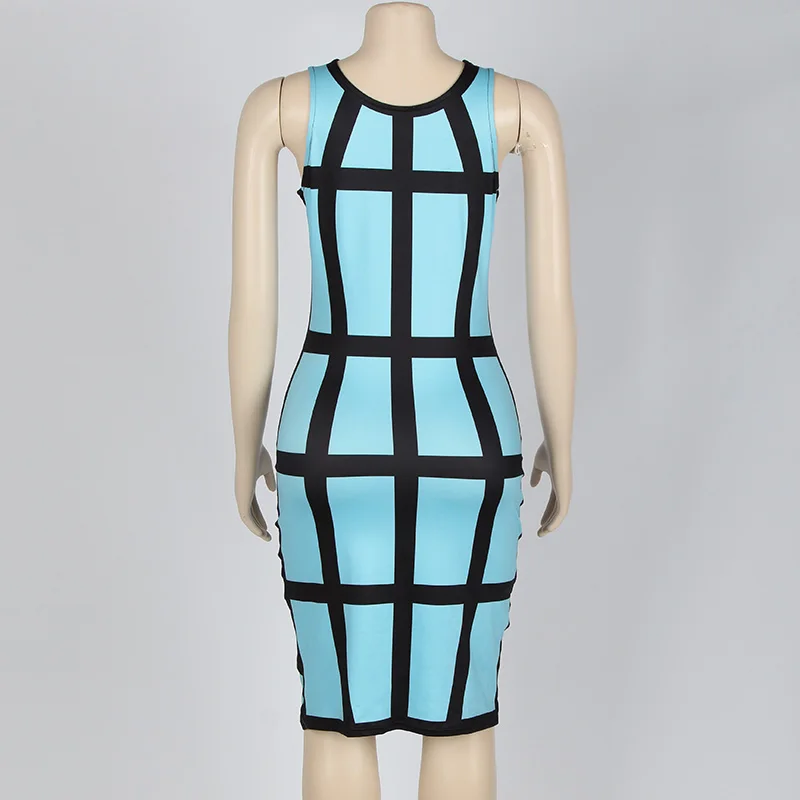 Kostlich Summer Dress New Fashion Women O-Neck Sleeveless Plaid Sexy Bodycon Mini Dress Plus Size Party Night Club Wear Vestidos (37)