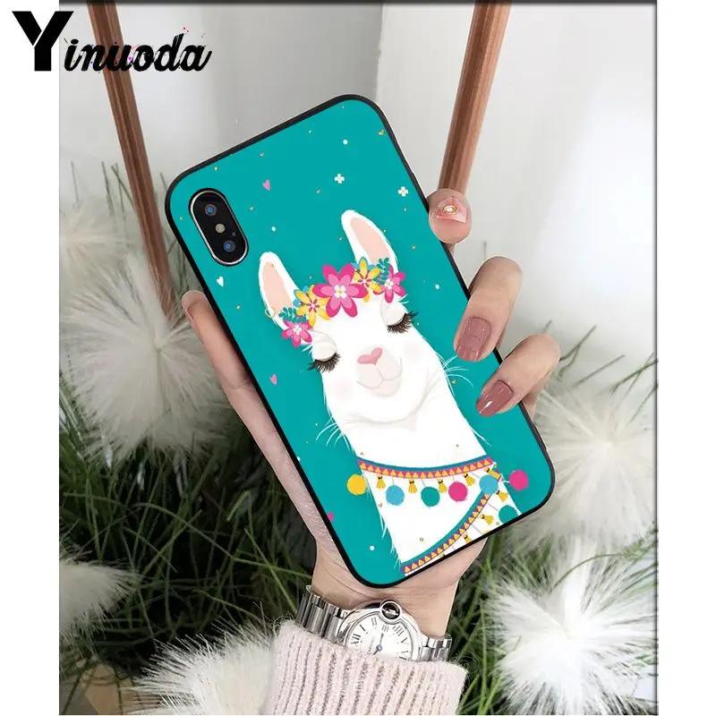 Yinuoda лама Alpacas животное умный чехол черный мягкий чехол для телефона для iPhone X XS MAX 6 6S 7 7plus 8 8Plus 5 5S XR