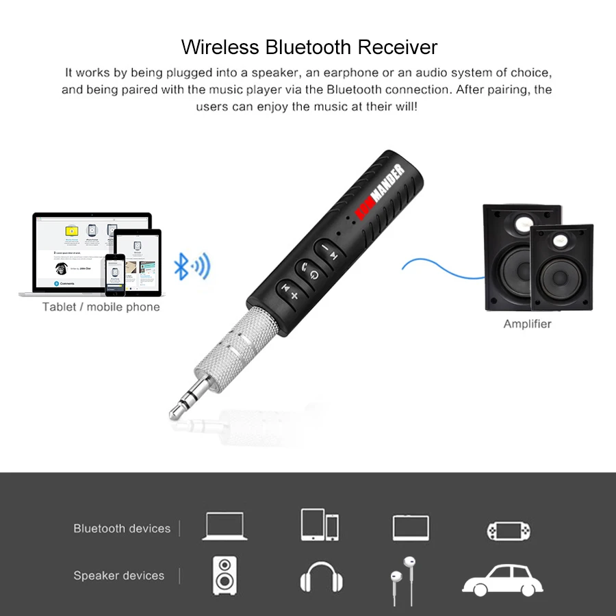 KOMMANDER универсальный разъем Bluetooth гарнитура для автомобиля громкой музыки приемник аудио адаптер авто AUX комплект для Динамик стерео телефон