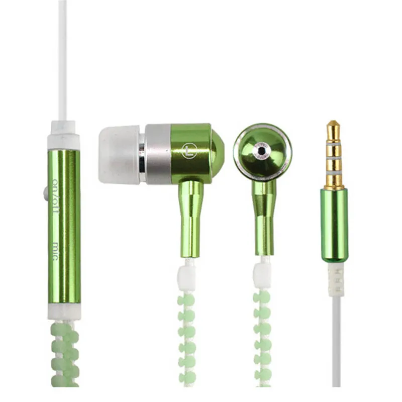 

The New Glow In The Dark Metal Earphones Earbuds With Mic Glowing Zipper Green Blue Color Headset Luminous Lighting Stereo