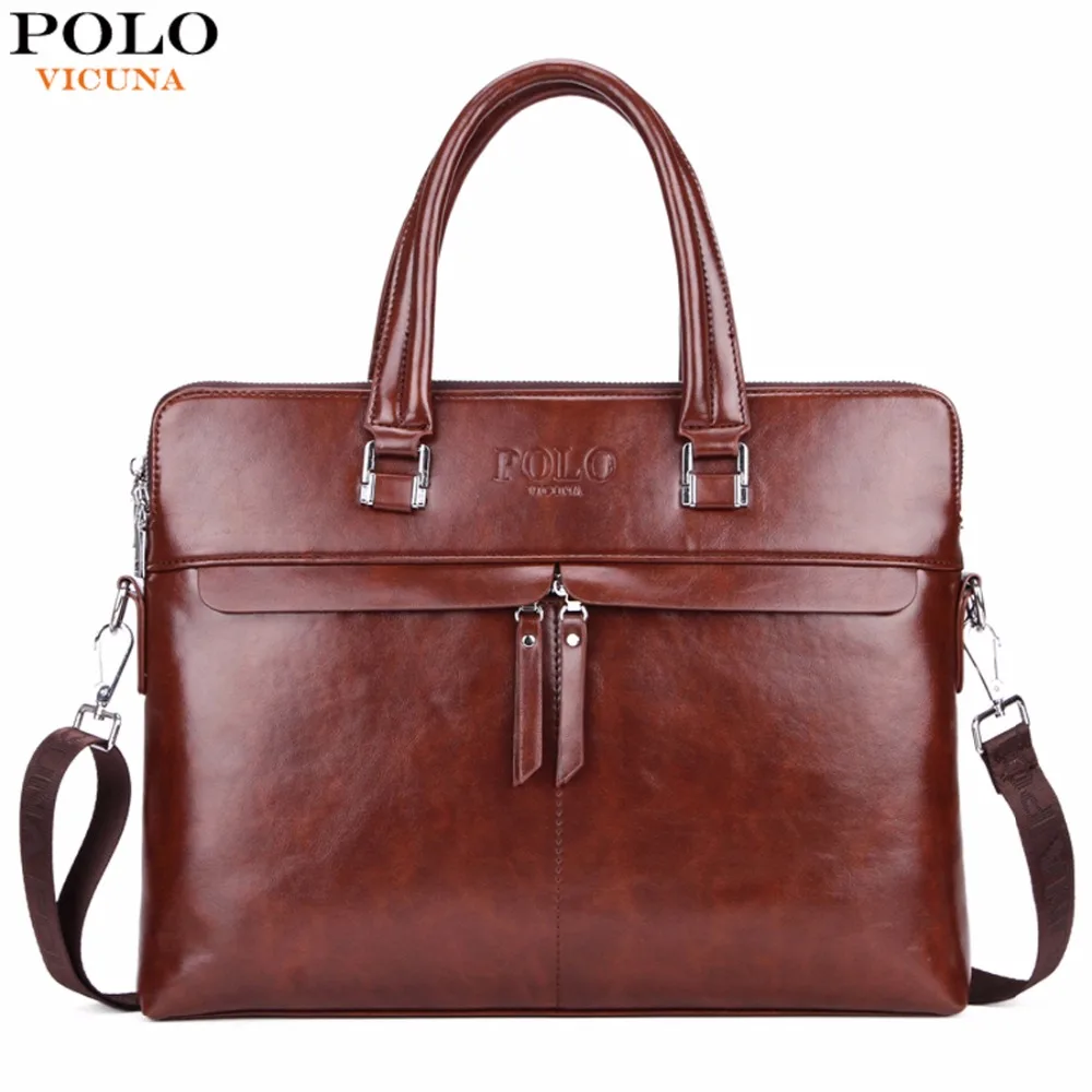 

VICUNA POLO Causal Business Double Layer Business Man Briefcase Large Brand Mens Leather Laptop Bags OL Men Shoulder Bag Handbag