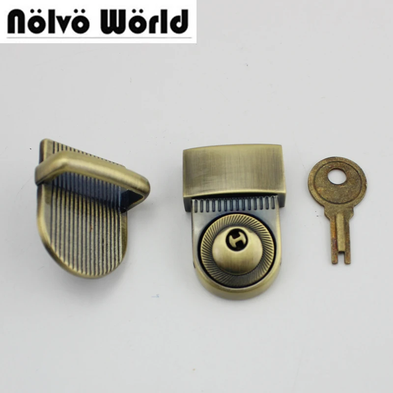 10 Sets Brush antique brass press lock with key for genuine leather