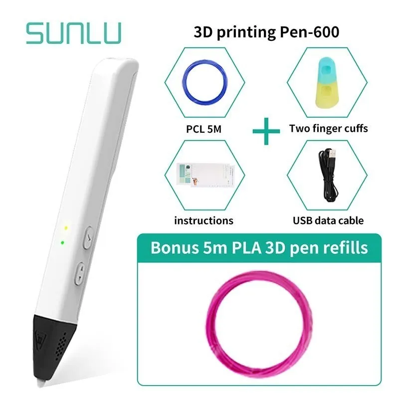 

SUNLU SL-600 3D Printing Pen Support PLA/PCL Filament 1.75MM Adjustable Temperature 3D Pens For Children Explore Brains