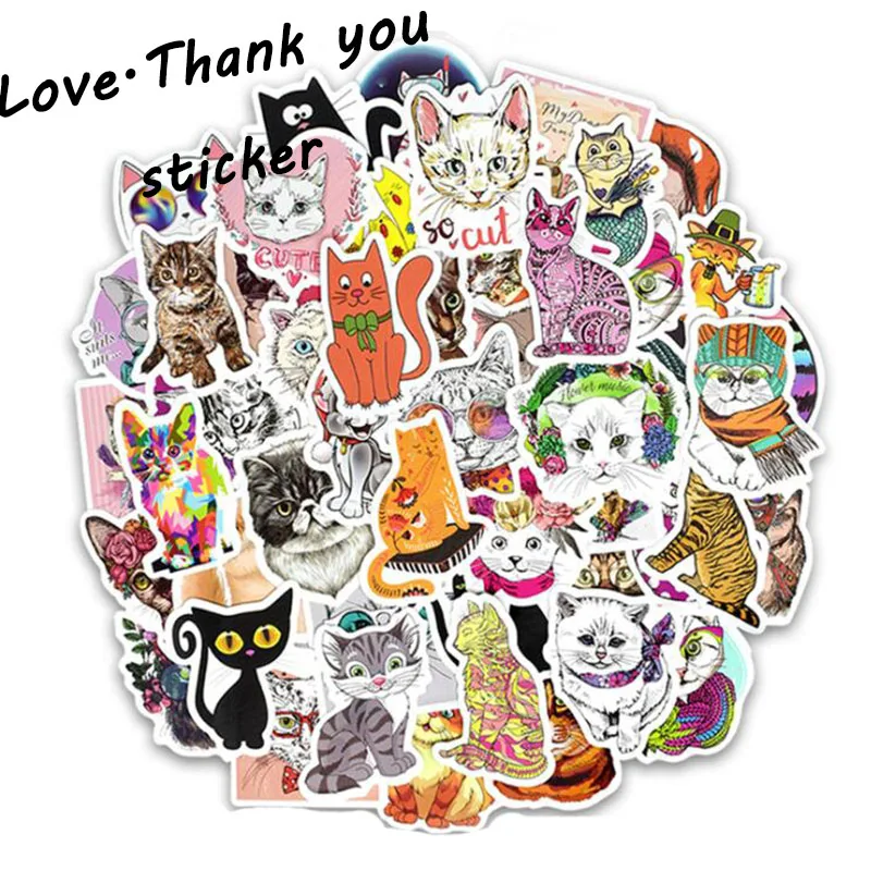 50 PCS Kawaii Cat Sticker Animal Cartoon Lovely Children Waterproof Stickers Gift for Kids DIY Laptop Suitcase Sticker For Kids