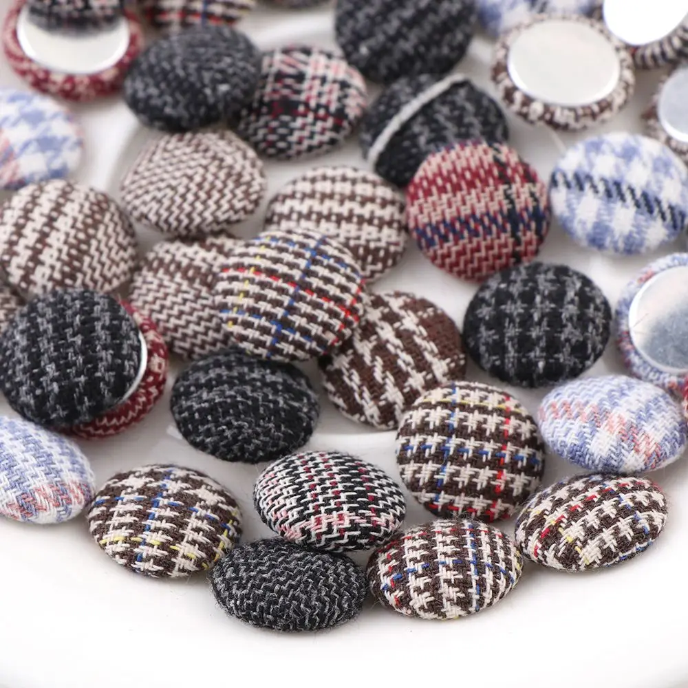 

15/20/25mm Mix Color Lattice Round Buttons Fabric Scrapbooking Fabric Covered Buttons Lace Button For DIY Sewing Accessories