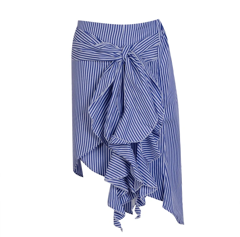 Women Trendy Summer Striped Ruffles Bow Skirt Beach Party asymmetric