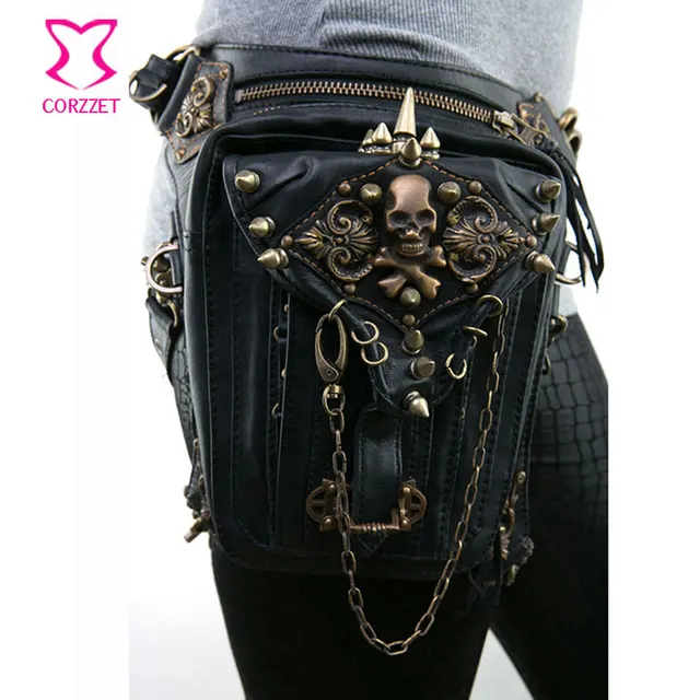 Gótico Steampunk cráneo mujer bandolera cuero remache cintura bolsas moda R Gótico Steampunk cráneo mujer bandolera cuero remache cintura bolsas moda R