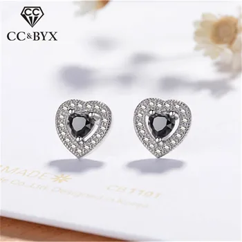 

CC Heart Stud Earrings For Women S925 Sterling Silver Cubic Zirconia Luxury Temperament Jewelry Bridal Wedding Brincos CCE314