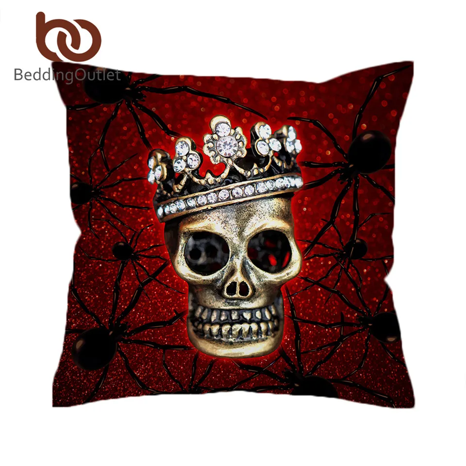 

BeddingOutlet Spider Skull Cushion Cover Queen Crown Pillow Cover Blood Red Decorative Pillowcase Microfiber Gothic Bedding
