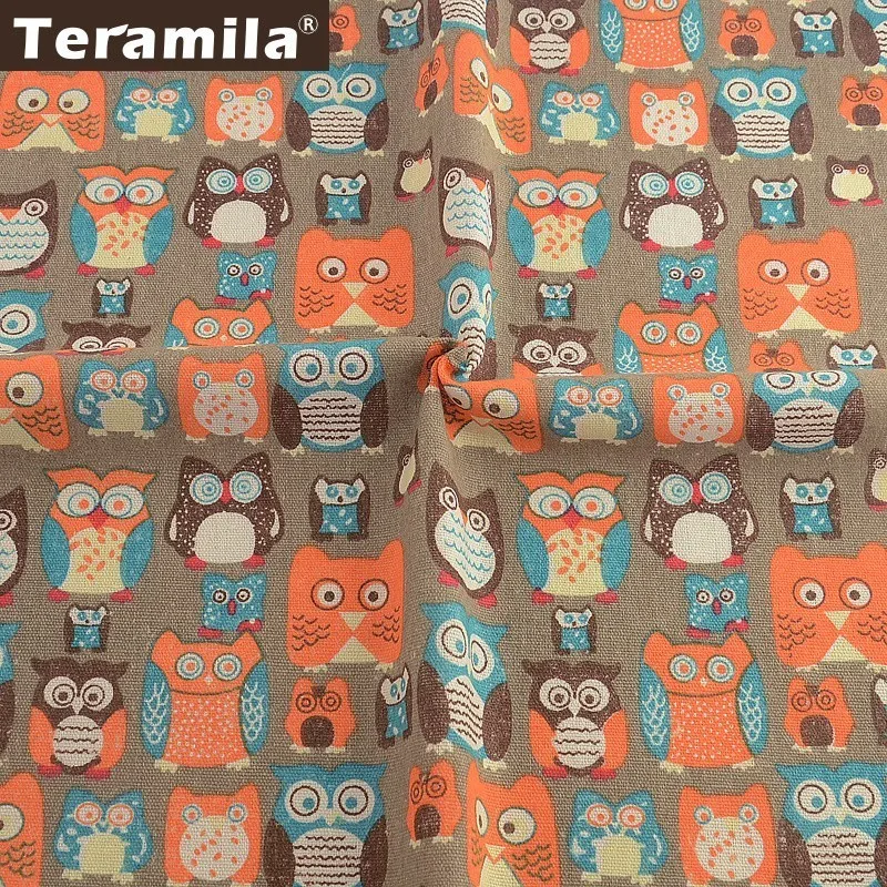 Teramila окрашенная вручную хлопковая льняная ткань с рисунком Совы Tissu DIY скатерть материал занавеска диванная подушка Cabas Telas Por Metro