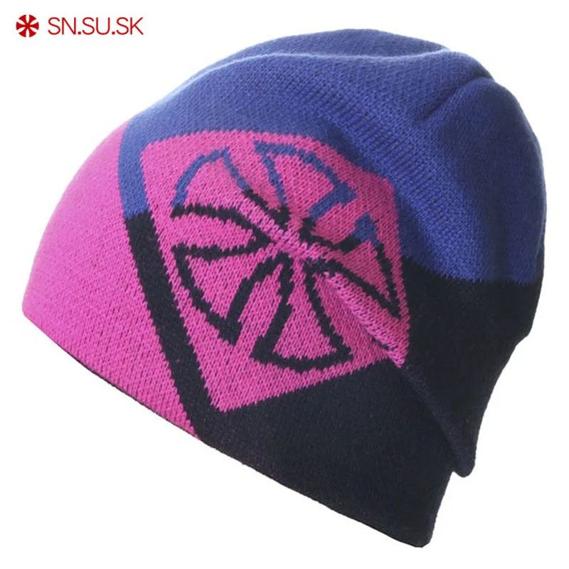 SN. SU. SK зимние шапки для мужчин и женщин, вязаные двухсторонние шапки Hap Skullies& Beanies, модные теплые хип-хоп лыжные трикотажная шапка с черепами для мужчин - Цвет: purple