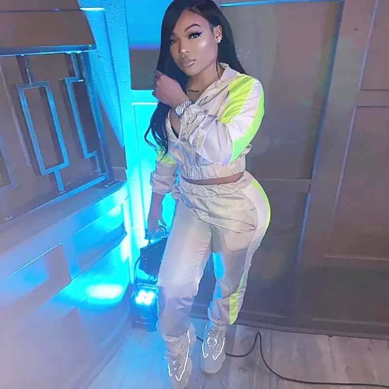 

Reflective Two Piece Set Tracksuit Women Spring Summer Streetwear Matching Sets Jogger Club Outfits Hoodie Sweat Suits Two Piece