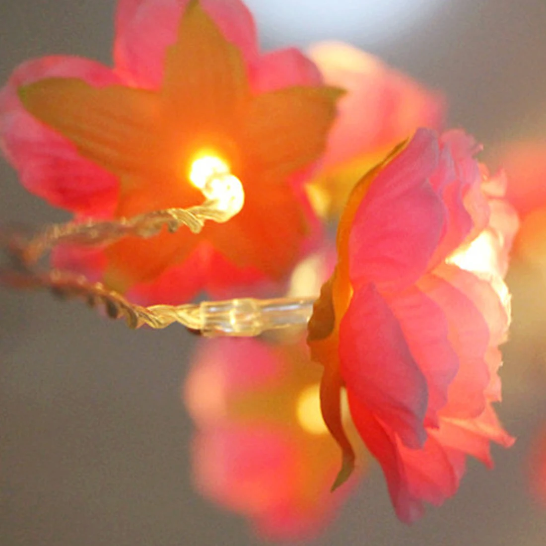 Pale Pink Blush Rose Flower Fairy String Warm White 20 LEDs Lights