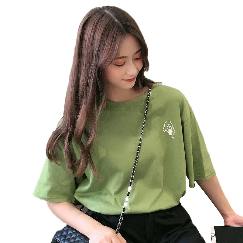 

Super Fire Cec Short Sleeve T-shirt Ladies Loose Ins Baitao Mourning Line Chic Port Avocado Green Top-232
