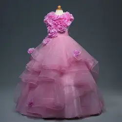 2019 г. Фуксия, платья для девочек, держащих букет невесты на свадьбе, бальное платье с рукавами-крылышками, детские длинные платья из органзы
