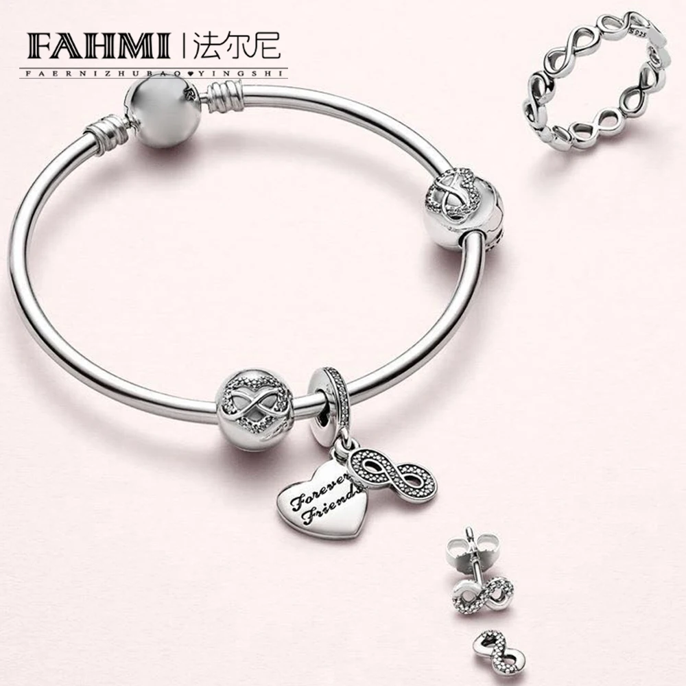 

FAHMI 100% 925 Sterling Silver Heart Infinity Love Earrings Ring Pendant Charm Bracelet Bangle Gift Set Jewelry Custom Made