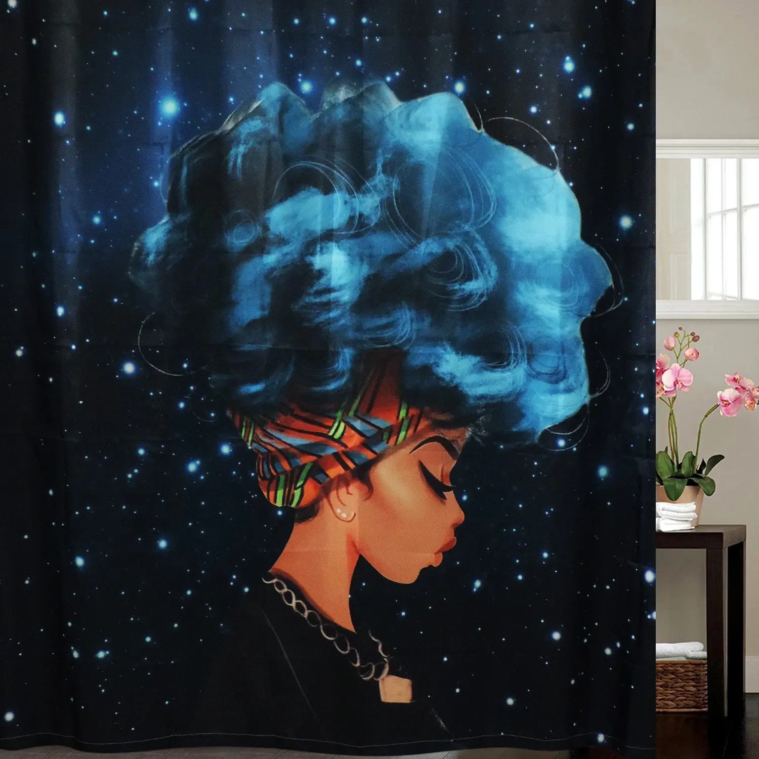 

African American Shower Curtains Black Theme Afrocentric Durable Waterproof Bath Curtain with 12 Hooks