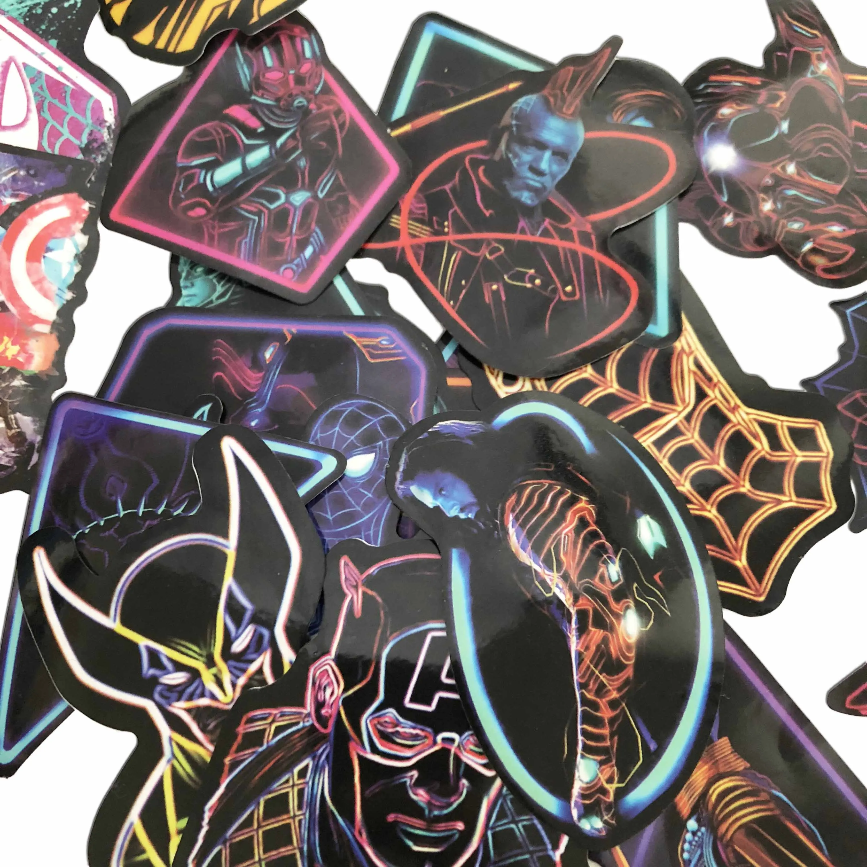 65 шт. Marvel Мстители неоновые палочки наборы мультфильм аниме стикер для ноутбука холодильник телефон гитара супер наклейки герои пакет