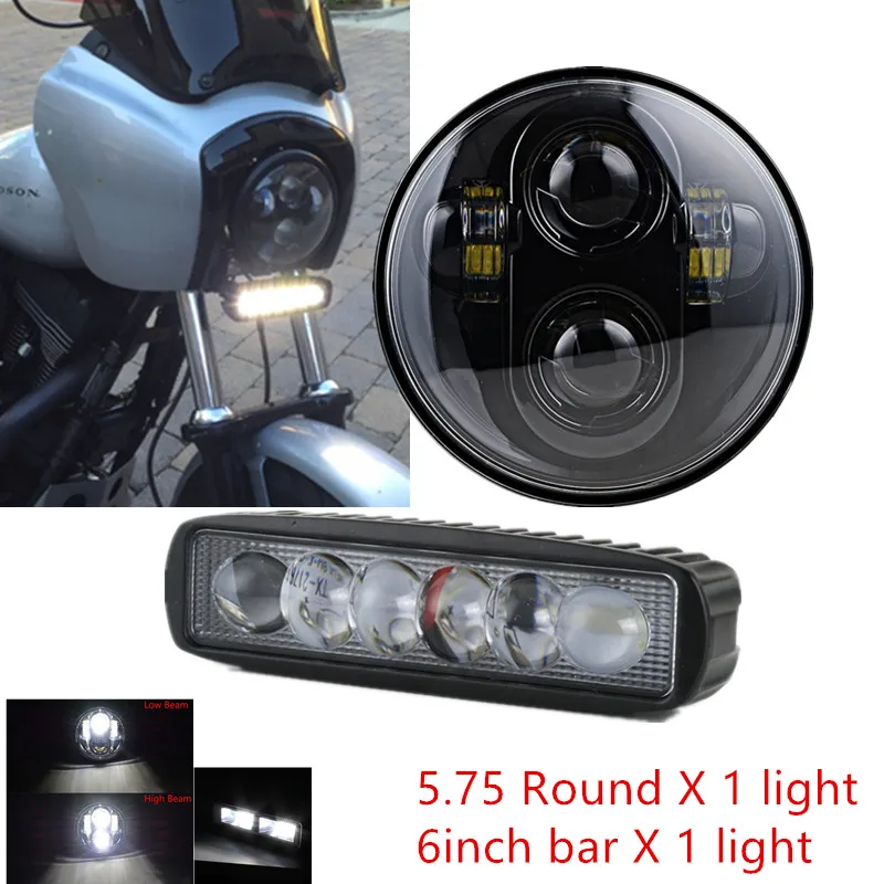 

5 3/4" 5.75" Round Projection Headlight and 6inch Mini LED light bar Combo set Fit for Softail Sportster