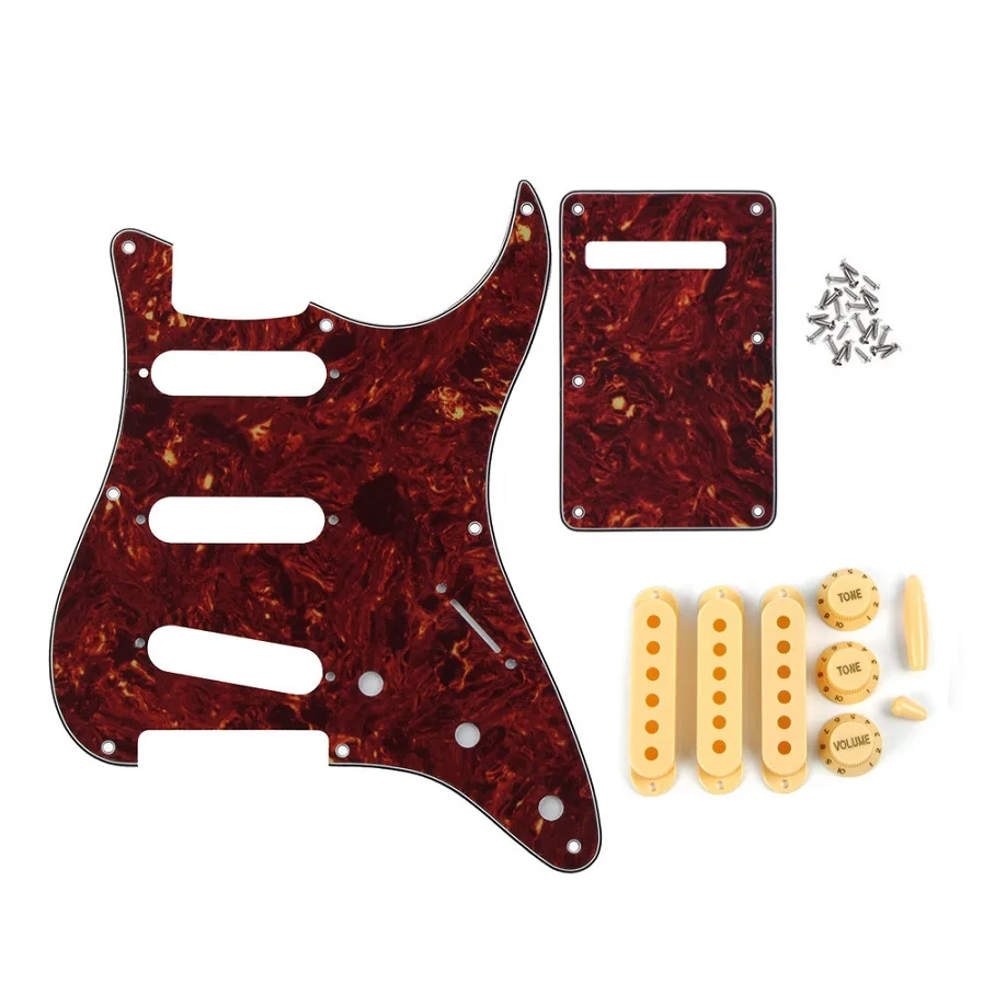 FLEOR красная Черепаха 4Ply Винтаж 8 отверстий SSS Strat гитары накладку задняя пластина Пикап Чехлы для 2T1V ручки переключатель/Whammy Бар Наконечник - Цвет: 48mm50mm52mm