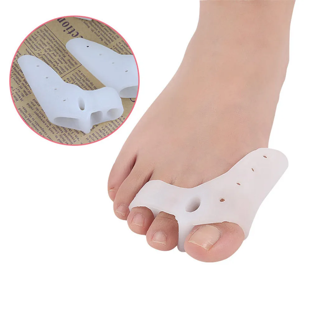 2 Pcs/set Silicone Gel Toe Corrector Foot Fingers Three Hole Toe Separator Thumb Valgus Protector Bunion Adjuster Valgus Guard