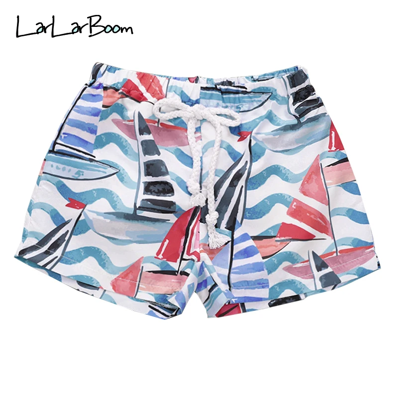 

LarLarBoom Boys Shorts Coconut Tree & Sailing Boat Print Kids Swimwear Children's Clothing Holiday Wear Baby Boys Beach Shorts