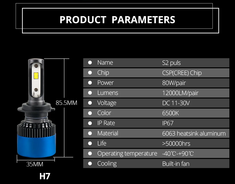 Foxcnsun LED Car Headlight 12000LM with 3 Sides Light H1 H3 H4 H7 H11 H8 H9 9005 HB3 9006 HB4 80W CSP Chip 12V 24V 6500K Hi Lo  (10)