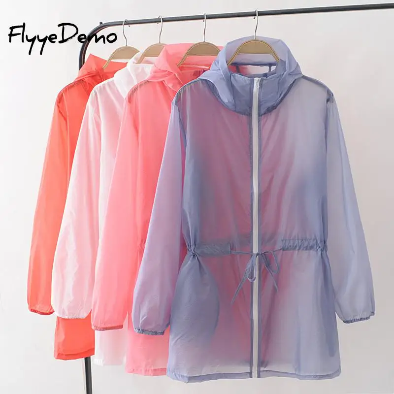 Summer Thin White Hooded Sunproof Cardigan Beach Blouse Sunscreen See Through Basic Jacket Coat Women Girl Bigger Oversize