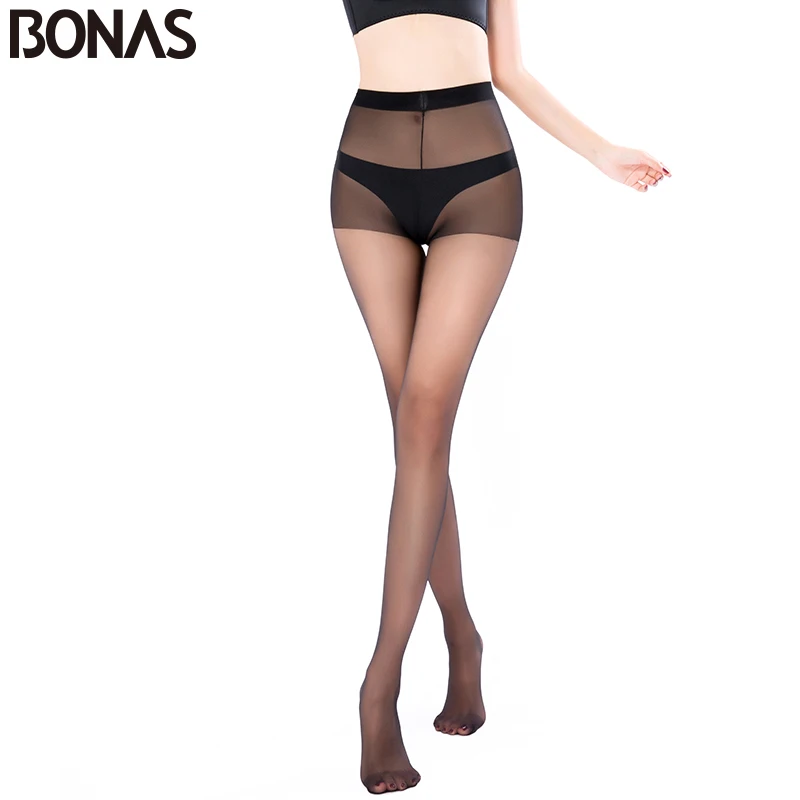 BONAS 15D 플러스 사이즈 나일론 스타킹 여성 단색 투명 스타킹 패션 큰 크기 블랙 방지 팬티 스타킹 양말 여성
