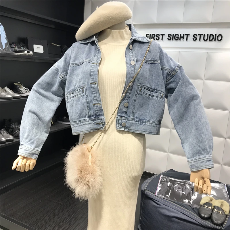 Jeans À Longues Printemps Filles Jean Streetwear Lady Bouton De Manches Court Manteau Ample Veste Manteaux Rétro Outwear Denim 2019 Bleu Revers Femme 0qnFwxOX