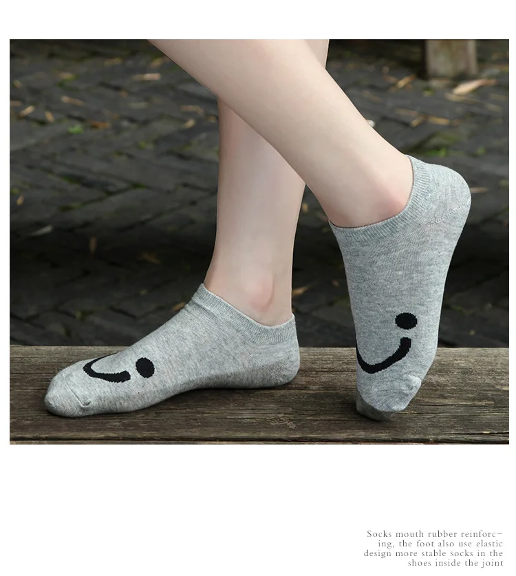 5 пар, женские хлопковые носки, удобные забавные носки со смайликом, красочные тапочки, короткие носки до щиколотки