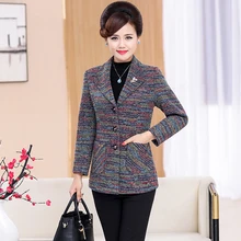 Весенне-осенний шерстяной костюм, пальто для женщин, плюс размер, 5XL, тонкая одежда с длинными рукавами среднего возраста, средняя длина, элегантная отбеленная шерсть, куртка