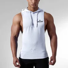 С капюшоном Для мужчин спортивные Бег жилет расслабленным Фитнес обучение быстросохнущая тренер Европа письмо печать эластичность